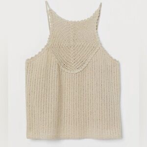H&M Women Sz S Cream Beige Spaghetti Strap Cotton Crochet Knit Summer Tank Top